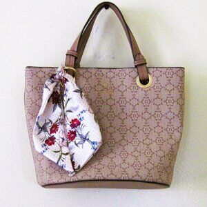 NANETTE LEPORE-Purse-Signature Pattern-Flax Leather11" X 12-” Floral Silk Scarf